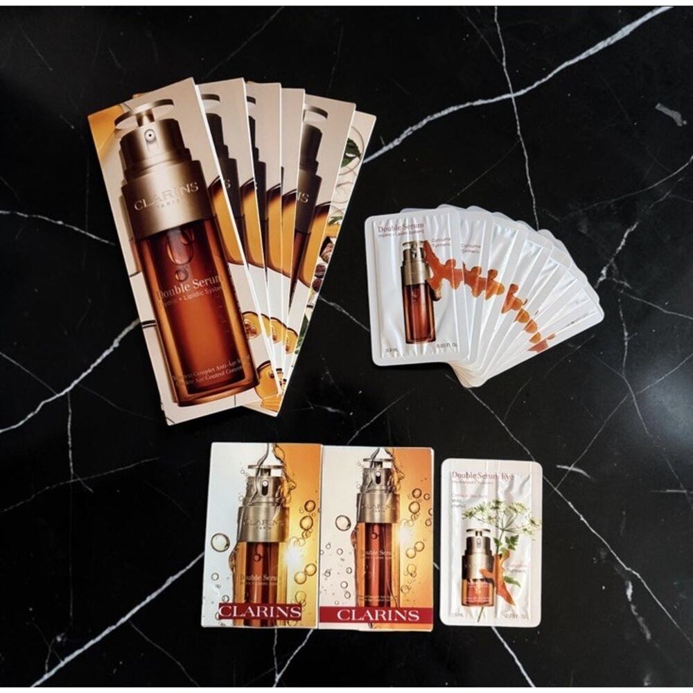 CLARINS 28 x Double Serum + Double Serum Eye Sample Cards SEALED